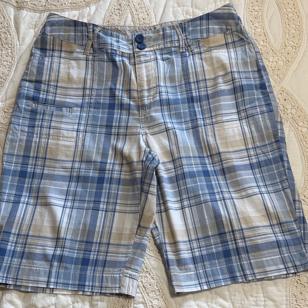 St. John's Bay Blue and Tan Plaid Women’s Bermuda Shorts